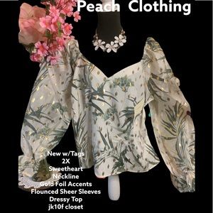 LOWEST🌺NWT PEACH 1X SWEETHEART IVORY w/GOLD DRESS  BLOUSE